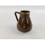 A DOULTON LAMBETH ARTS & CRAFT SILICON ENGLAND 9281 JUG IN THE GLAZED COPPER STYLE WITH SILVER RIM