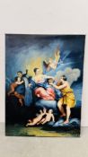 A LARGE OIL ON CANVAS DEPICTING A RELIGIOUS STUDY, W 91CM X H 122CM.