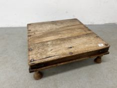 A MIDDLE EASTERN HARDWOOD LOW COFFEE TABLE W 61CM X D 60CM X H 19CM.