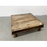 A MIDDLE EASTERN HARDWOOD LOW COFFEE TABLE W 61CM X D 60CM X H 19CM.