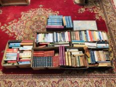 7 BOXES OF ASSORTED BOOKS TO INCLUDE MANY VINTAGE HARD BACK EXAMPLES