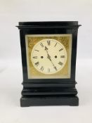 AN EDWARDIAN EBONISED MANTEL CLOCK, THE DOUBLE FUSEE MOVEMENT STRIKING ON A BELL, W 24CM, D 17CM,