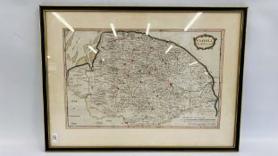 A VINTAGE MORDENS MAP OF NORFOLK, W 59CM X H 37.5CM.