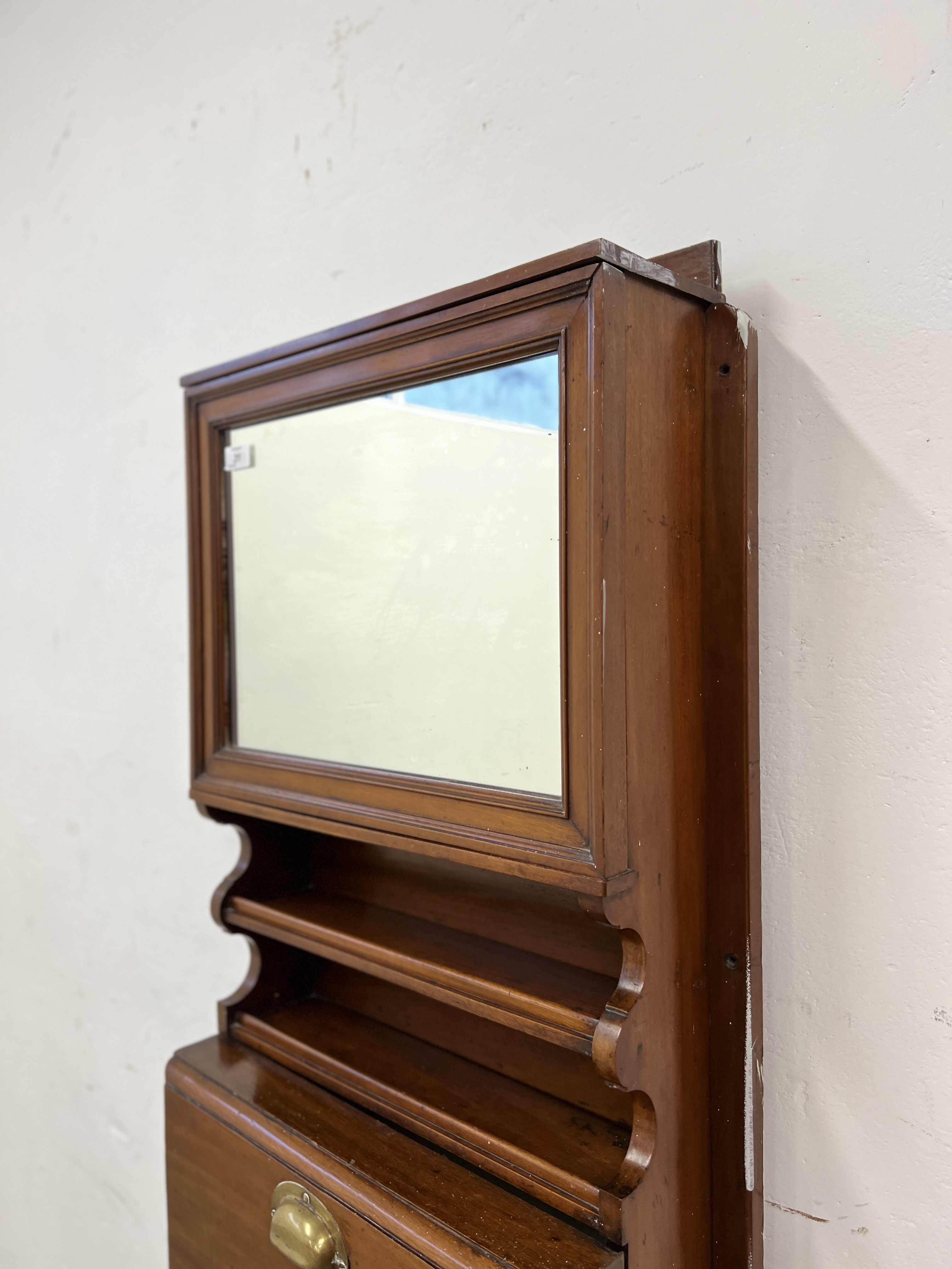 A VICTORIAN MAHOGANY SHIP'S WASH STAND WITH MIRRORED DOOR ABOVE - W 54CM X D 29CM X H 164CM. - Image 3 of 9