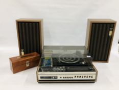 VINTAGE WINTHROP MUSIC CENTRE MODEL SR314B WITH EIGHT TRACK PLAYER & RECORD DECK ALONG WITH A PAIR