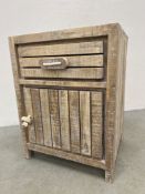 A MODERN LIMED OAK SINGLE DRAWER BATH / BEDSIDE CABINET - W 46CM X D 40CM X H 60CM.