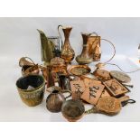 TWO BOXES CONTAINING AN EXTENSIVE COLLECTION OF ASSORTED METAL WARES TO INCLUDE VINTAGE COPPER