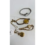 A PLATED CHAIN SUPPORTING A PLATED WATCH, A LADIES HELVETIA WRIST WATCH STEEL AND GOLD PLATED,