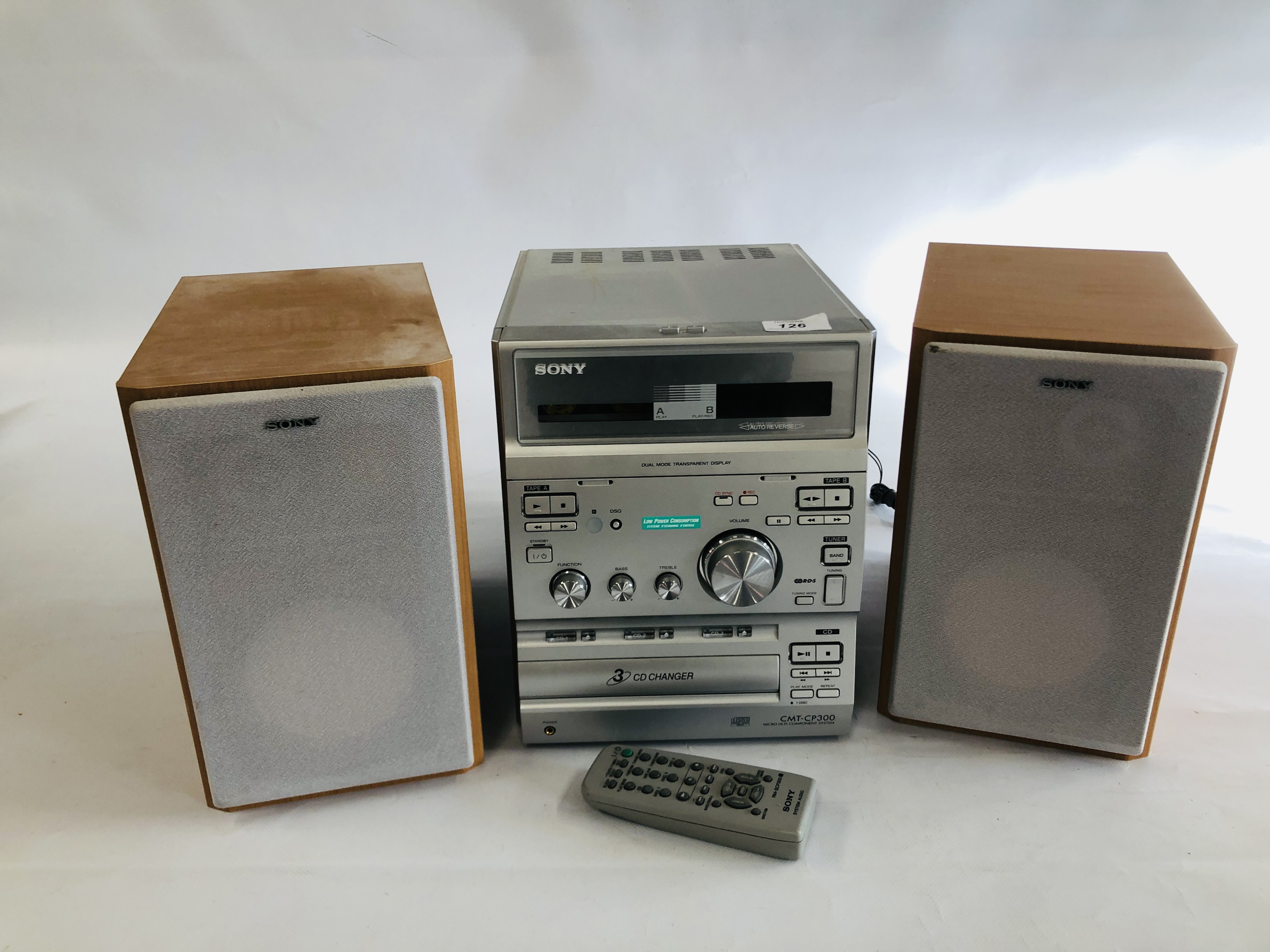 A SONY HIFI SYSTEM WITH SPEAKERS. MODEL CMT-CP300 - SOLD AS SEEN.