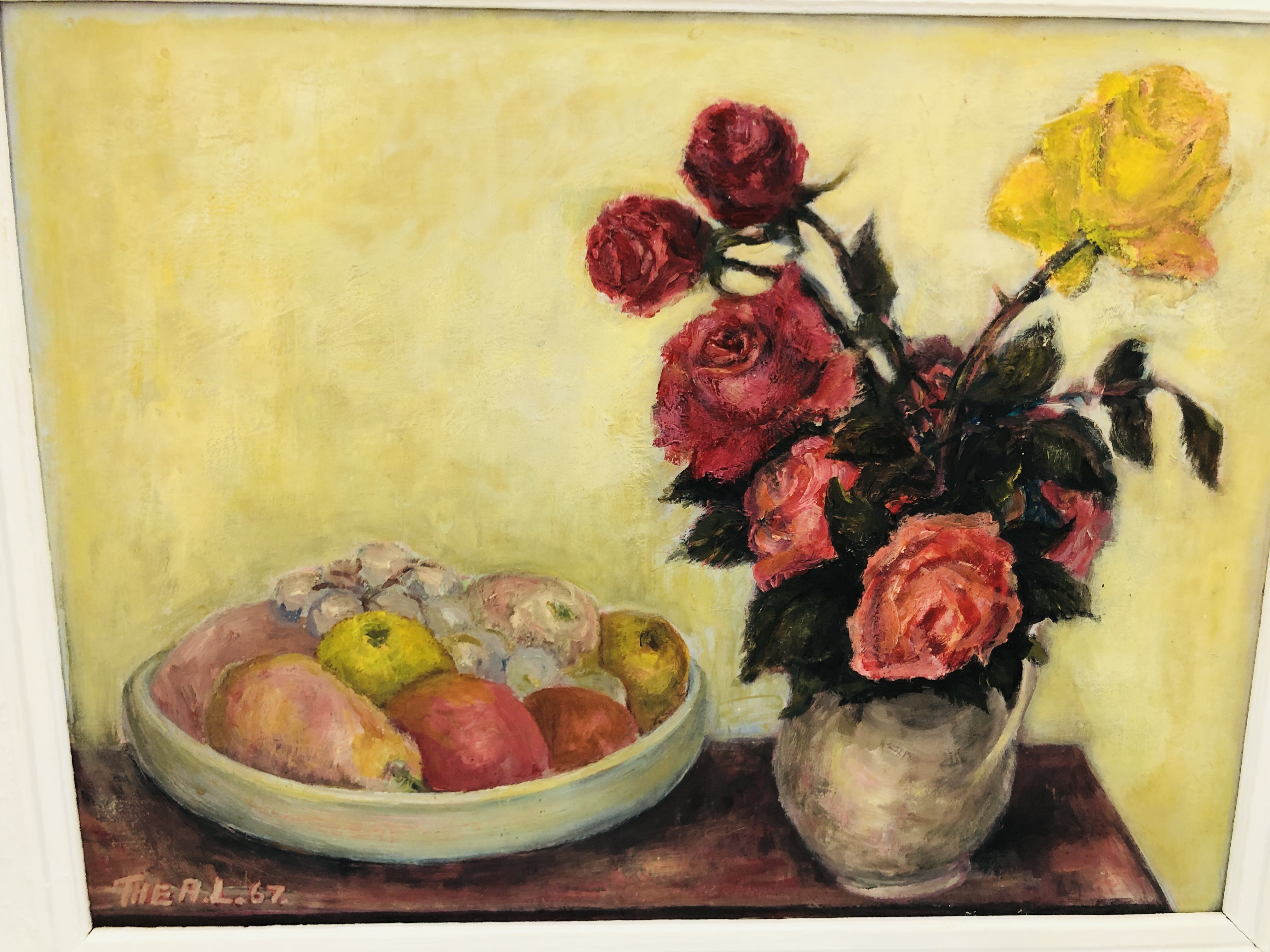 A FRAMED STILL LIFE BEARING SIGNATURE T. HE A.L. - Image 2 of 4