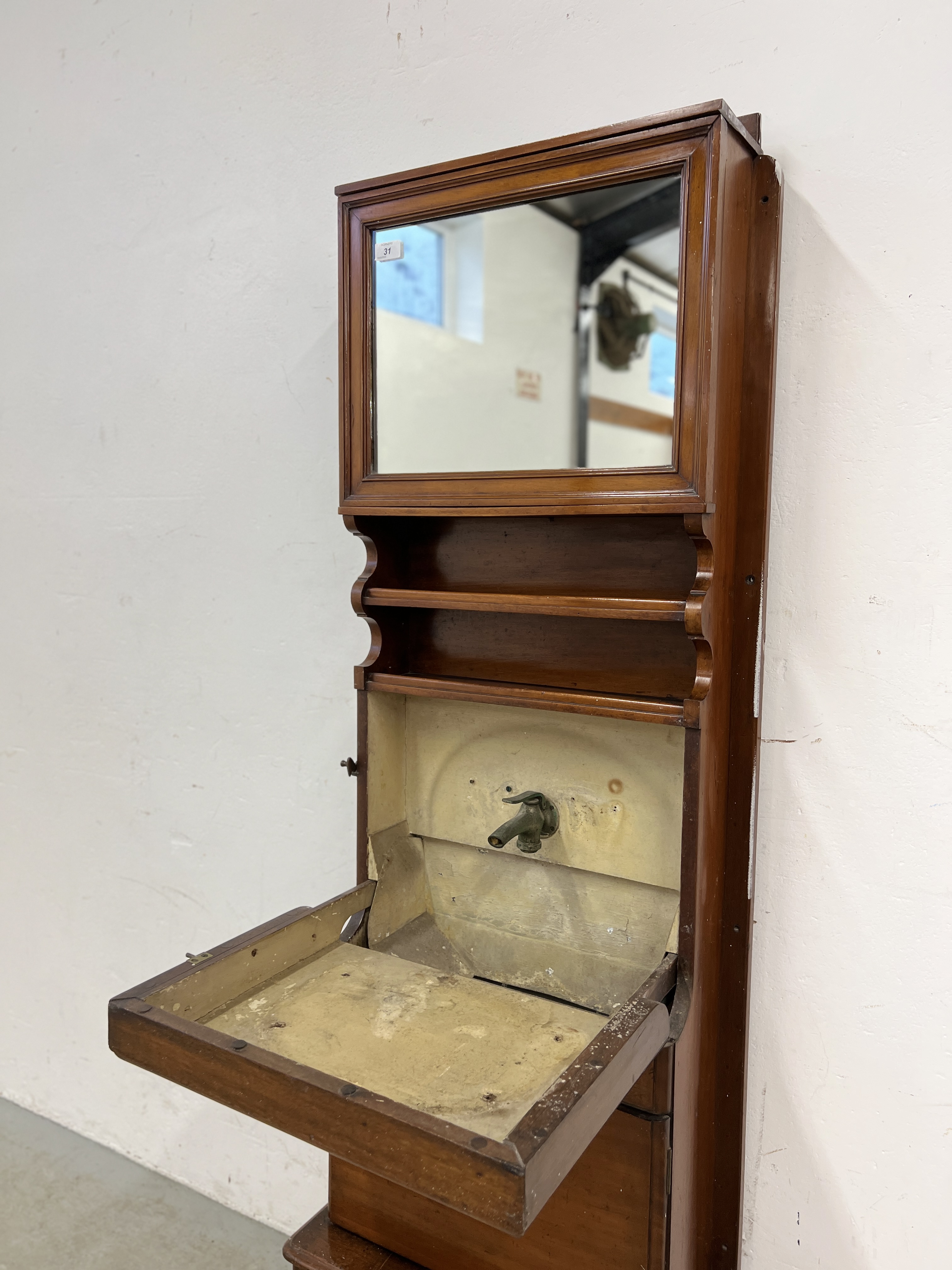 A VICTORIAN MAHOGANY SHIP'S WASH STAND WITH MIRRORED DOOR ABOVE - W 54CM X D 29CM X H 164CM. - Image 4 of 9