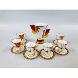A MODERN ABSTRACT DESIGN 12 PIECE COFFEE CUP SET BY "THE BRIAN WOOD COLLECTION" ALONG WITH A LARGE