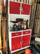 A VINTAGE METAL KITCHEN UTILITY CABINET WIDTH 86CM. DEPTH 47CM. HEIGHT 179CM.