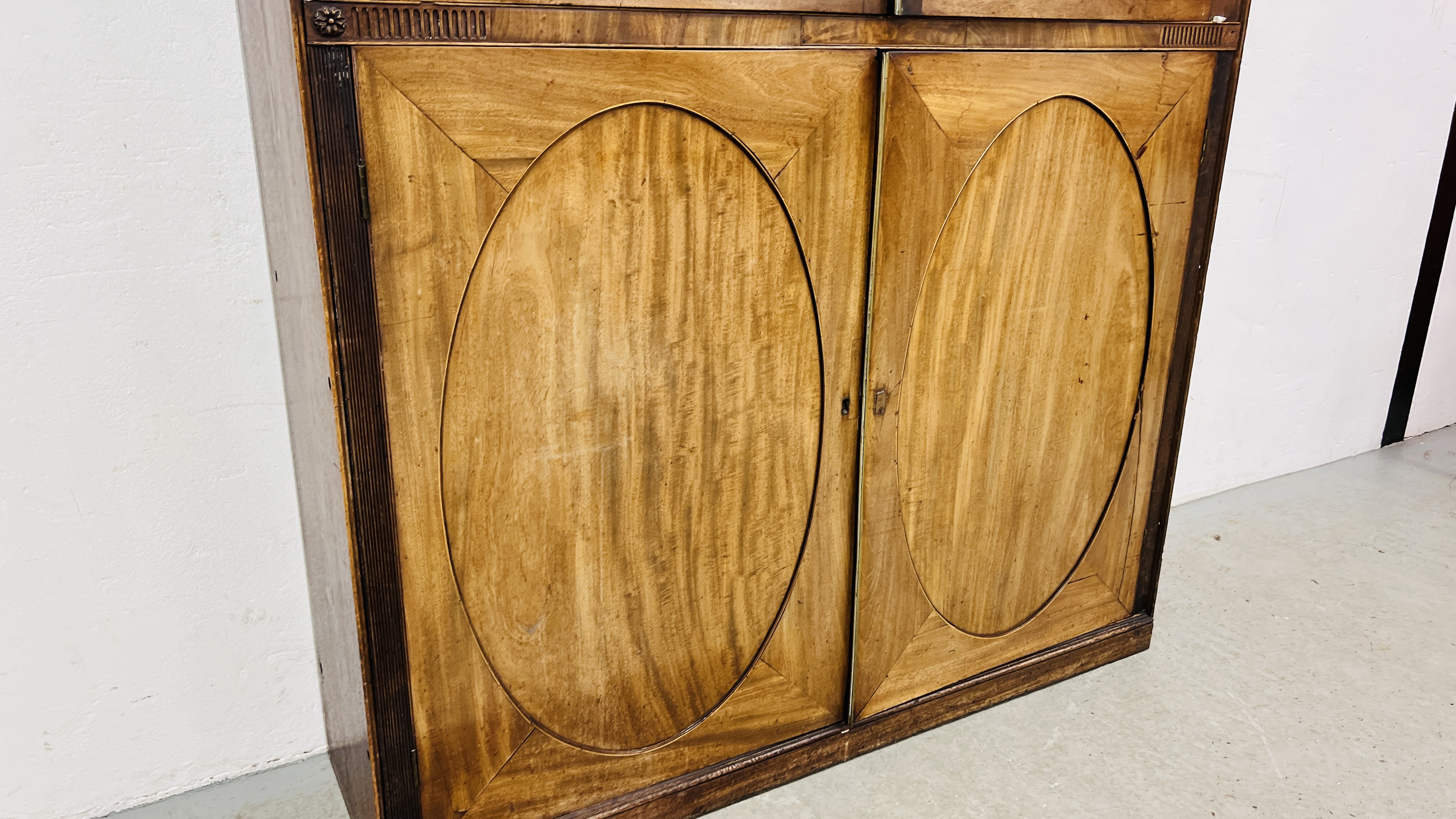 A GEORGE III MAHOGANY BOOKCASE WITH DOUBLE CUPBOARD BELOW, - Image 5 of 11