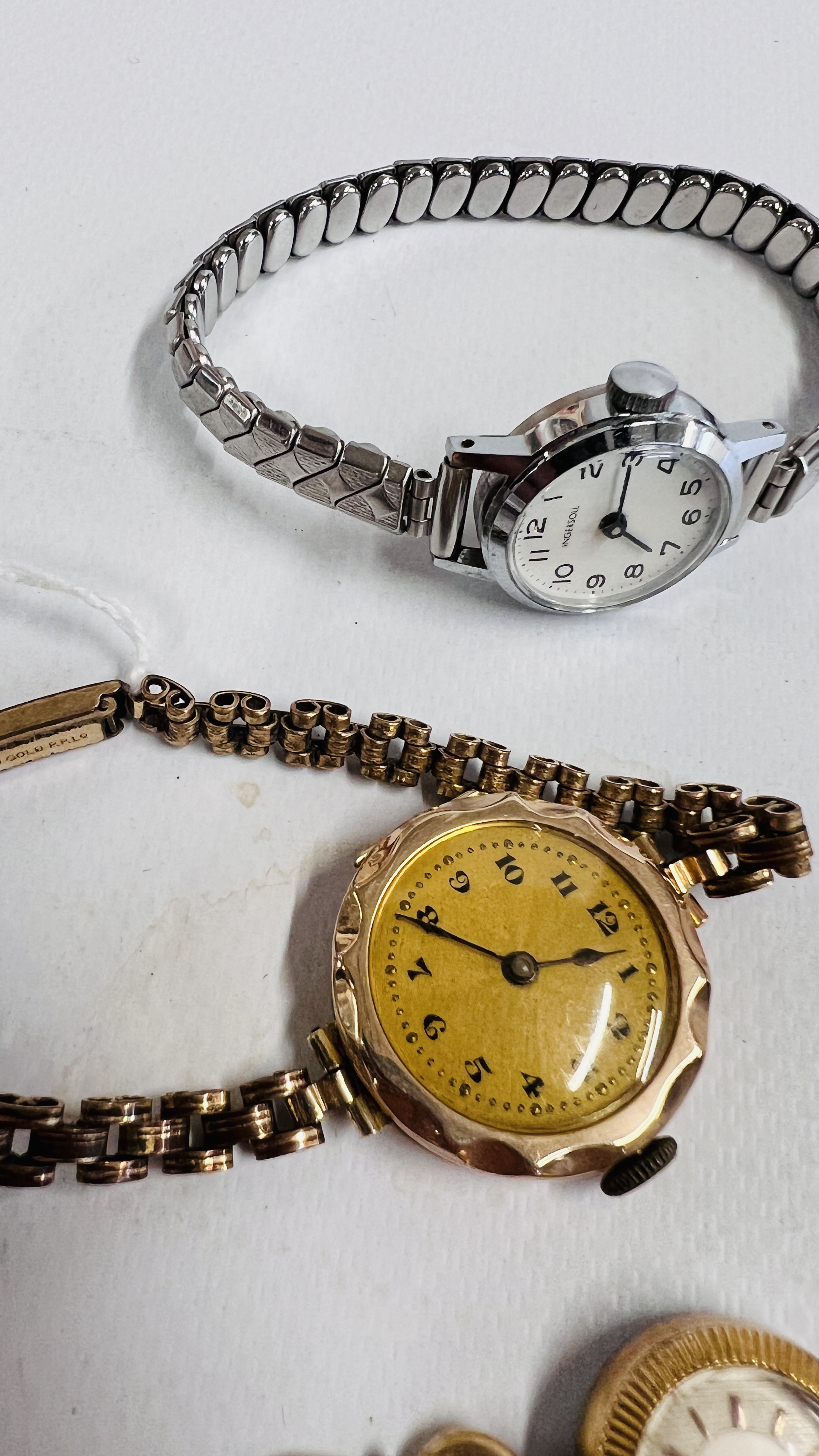 A PLATED CHAIN SUPPORTING A PLATED WATCH, A LADIES HELVETIA WRIST WATCH STEEL AND GOLD PLATED, - Image 2 of 5