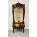 A REPRODUCTION LOUIS XV STYLE BOMBE DISPLAY CABINET WIDTH 93CM. DEPTH 54CM. HEIGHT 184CM.