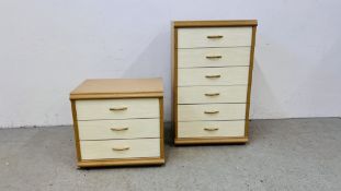 MODERN 6 DRAWER BEDROOM CHEST - W 60CM X D 42CM X H 100CM ALONG WTH A MATCHING BEDSIDE 3 DRAWER