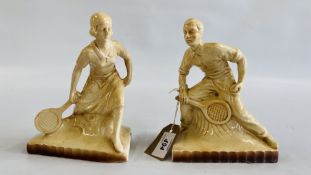 A PAIR OF ART DECO FIGURES OF LAWN TENNIS PLAYERS, A MAN AND A WOMAN,