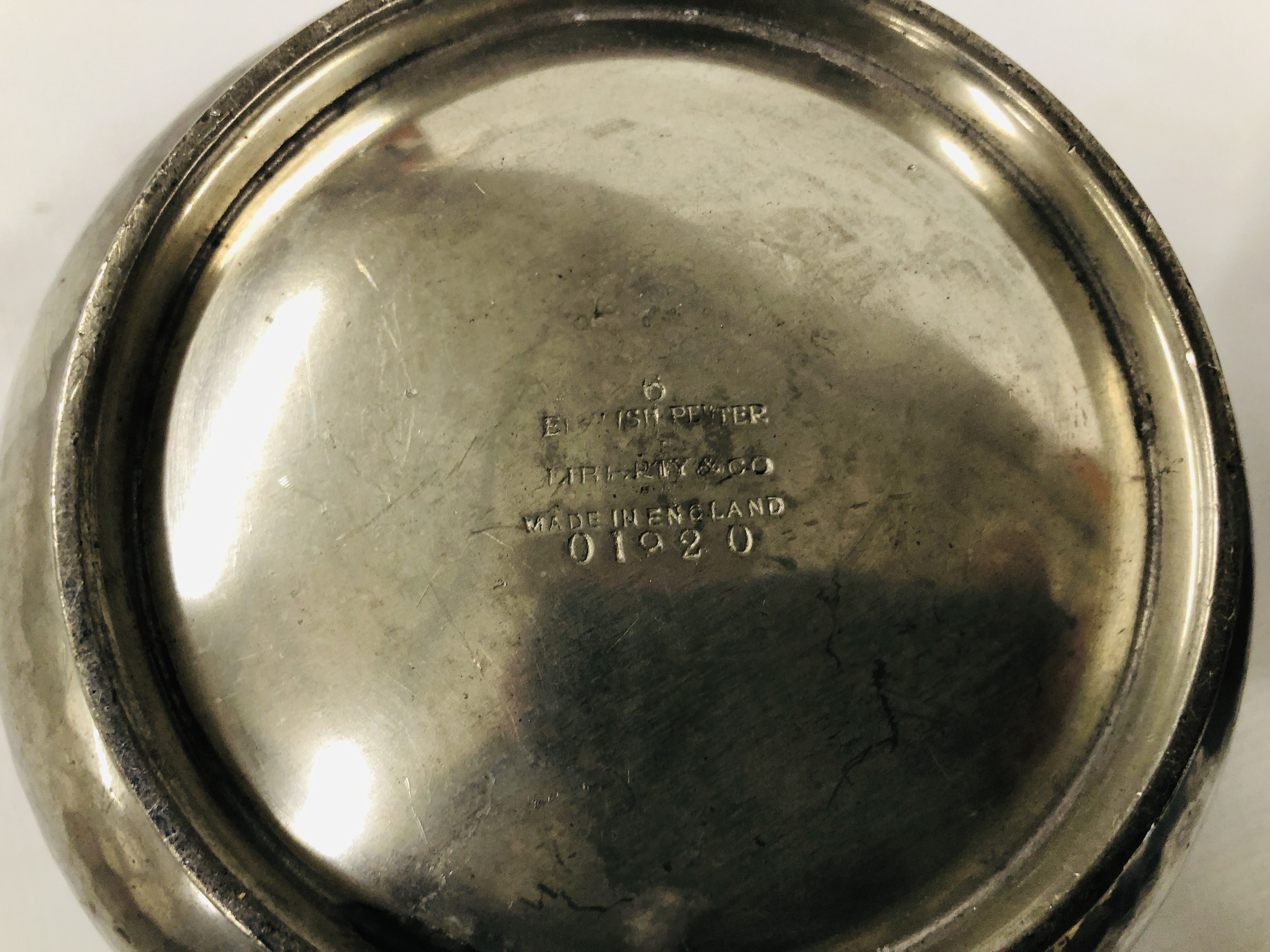 A FOUR PIECE ENGLISH PEWTER TEASET STAMPED LIBERTY & CO. - Image 6 of 6