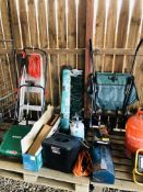 GARDEN SHED TOOLS AND GARDENING EQUIPMENT TO INCLUDE QUALCAST ELAN 32 SCARIFIER,