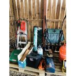 GARDEN SHED TOOLS AND GARDENING EQUIPMENT TO INCLUDE QUALCAST ELAN 32 SCARIFIER,