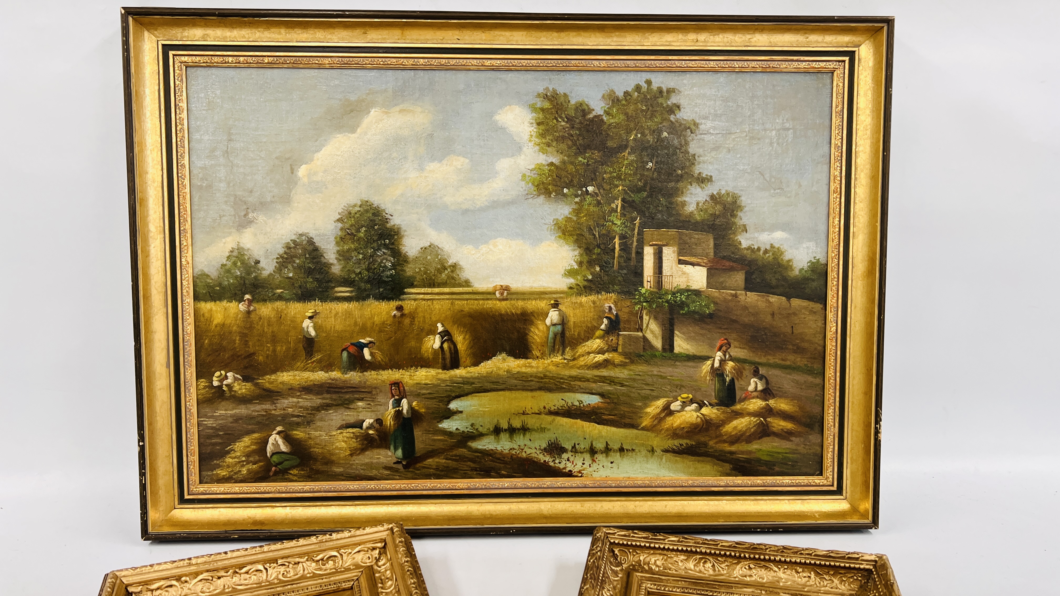 TWO GILT FRAMED OIL ON BOARD LANDSCAPES ALONG WITH FRAMED AND MOUNTED OIL ON BOARD ITALIAN WORKING - Image 2 of 4