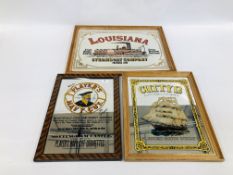 3 REPRODUCTION ADVERTISING WALL MIRRORS TO INCLUDE PLAYERS NAVY CAT,