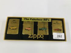 A BOXED "THE FABULOUS 50'S" ZIPPO LIGHTER SET.