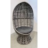 A GREY MODERN GARDEN REVOLVING EGG CHAIR.