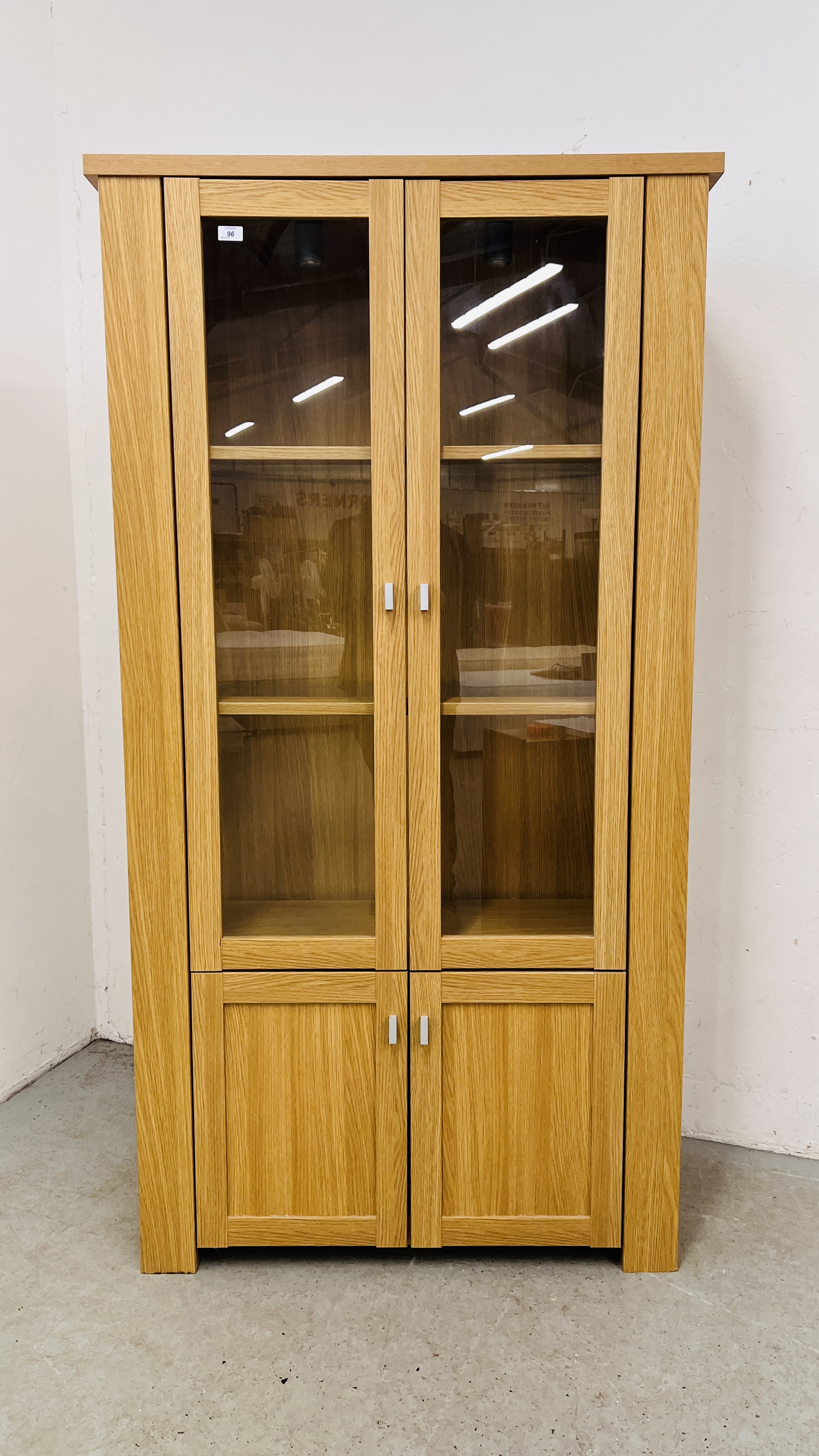 A MODERN LIGHT OAK FINISH DISPLAY CABINET WITH CUPBOARD BASE - W 100CM. D 40CM. H 188CM. - Image 2 of 8