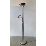 A MODERN STAINLESS FINISH UPLIGHTER WITH READING LAMP. - SOLD AS SEEN.