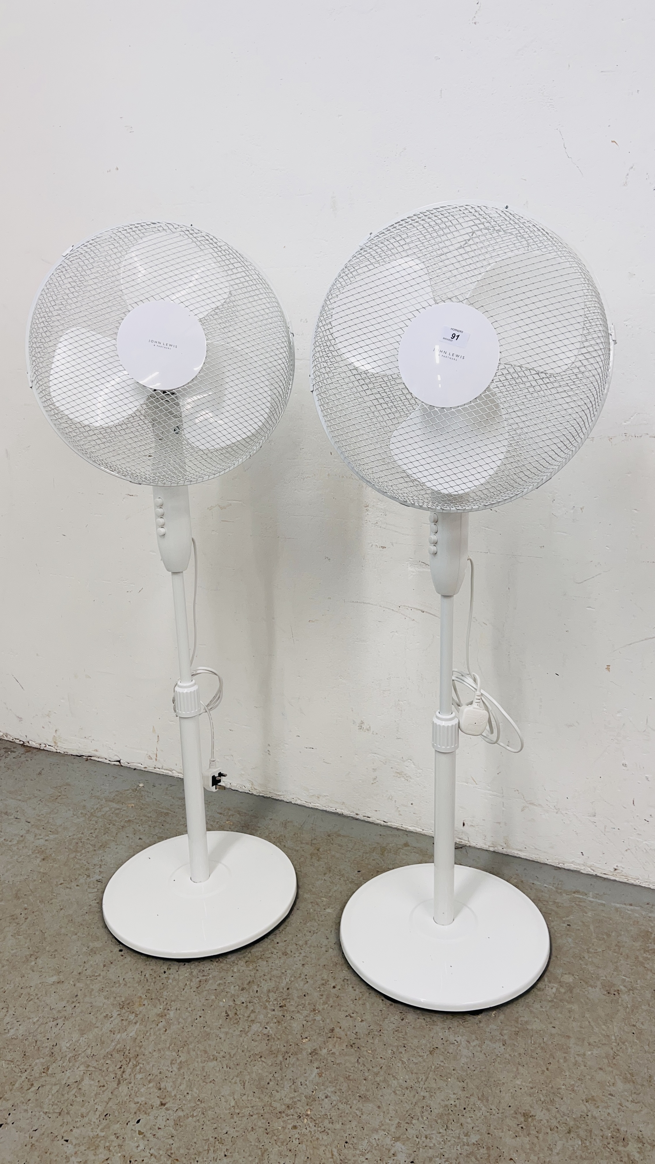 2 X JOHN LEWIS MULTI SPEED OSCILLATING STANDARD FANS - SOLD AS SEEN.