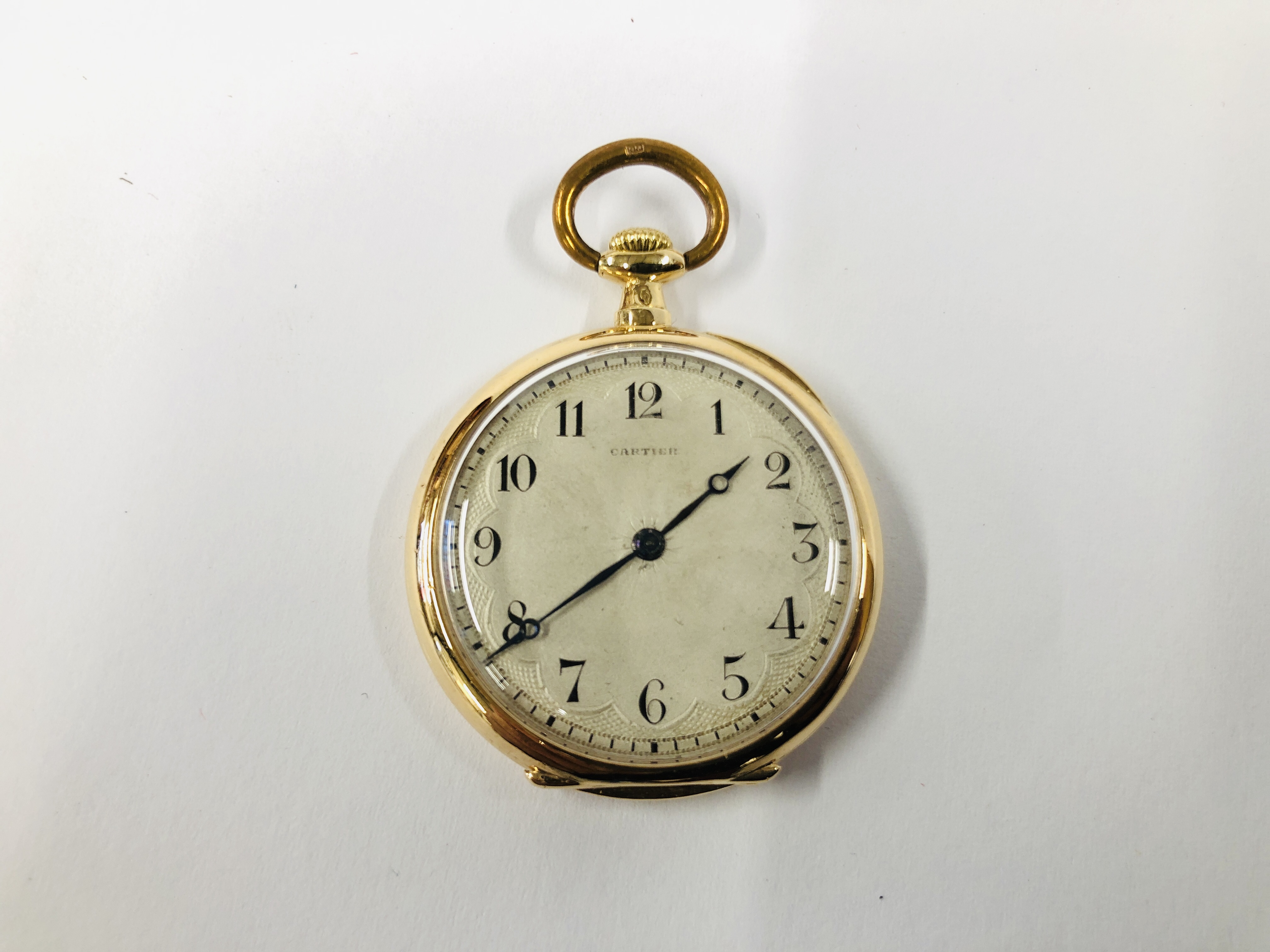 A VINTAGE 1930'S "CARTIER" 18K GOLD CASED POCKET WATCH, ENAMELLED DIAL. - Image 2 of 10