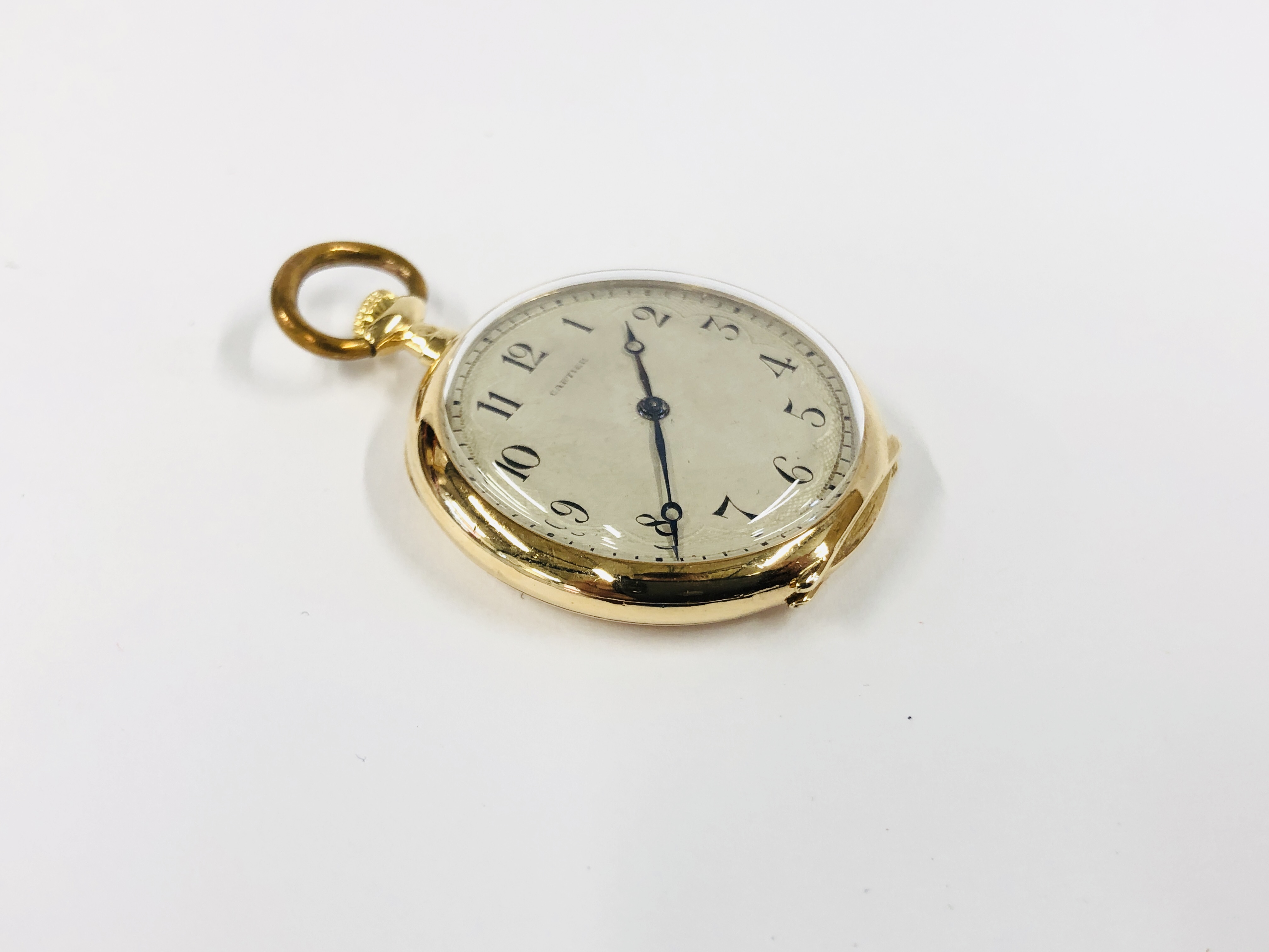 A VINTAGE 1930'S "CARTIER" 18K GOLD CASED POCKET WATCH, ENAMELLED DIAL. - Image 3 of 10