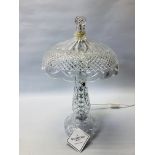 A WATERFORD CRYSTAL MUSHROOM LAMP - H 59CM - SOLD AS SEEN.