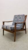 A MID CENTURY DANISH STYLE OPEN ARM CHAIR
