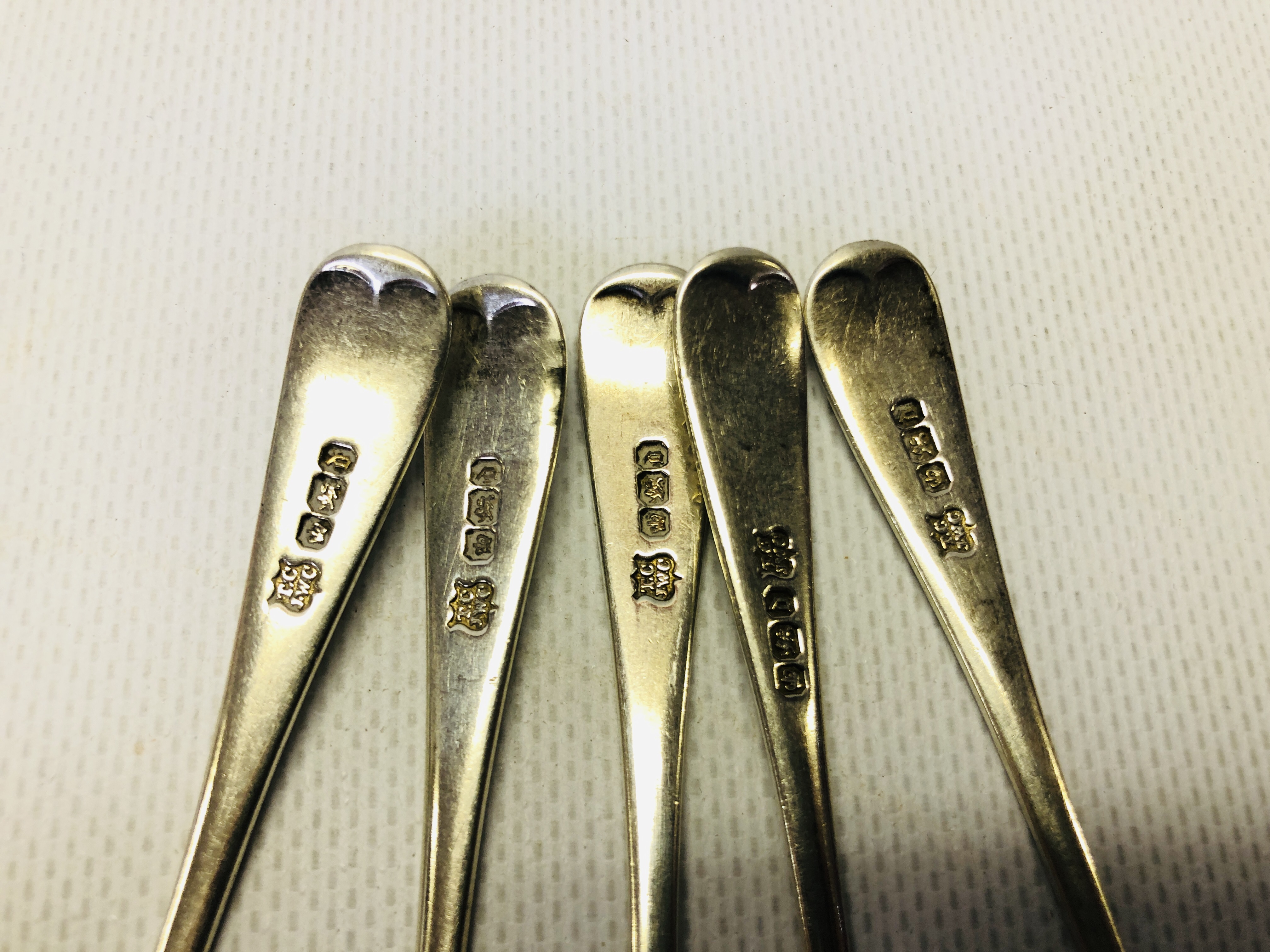 FIVE BRIGHT-CUT SILVER TEASPOONS, - Image 7 of 9