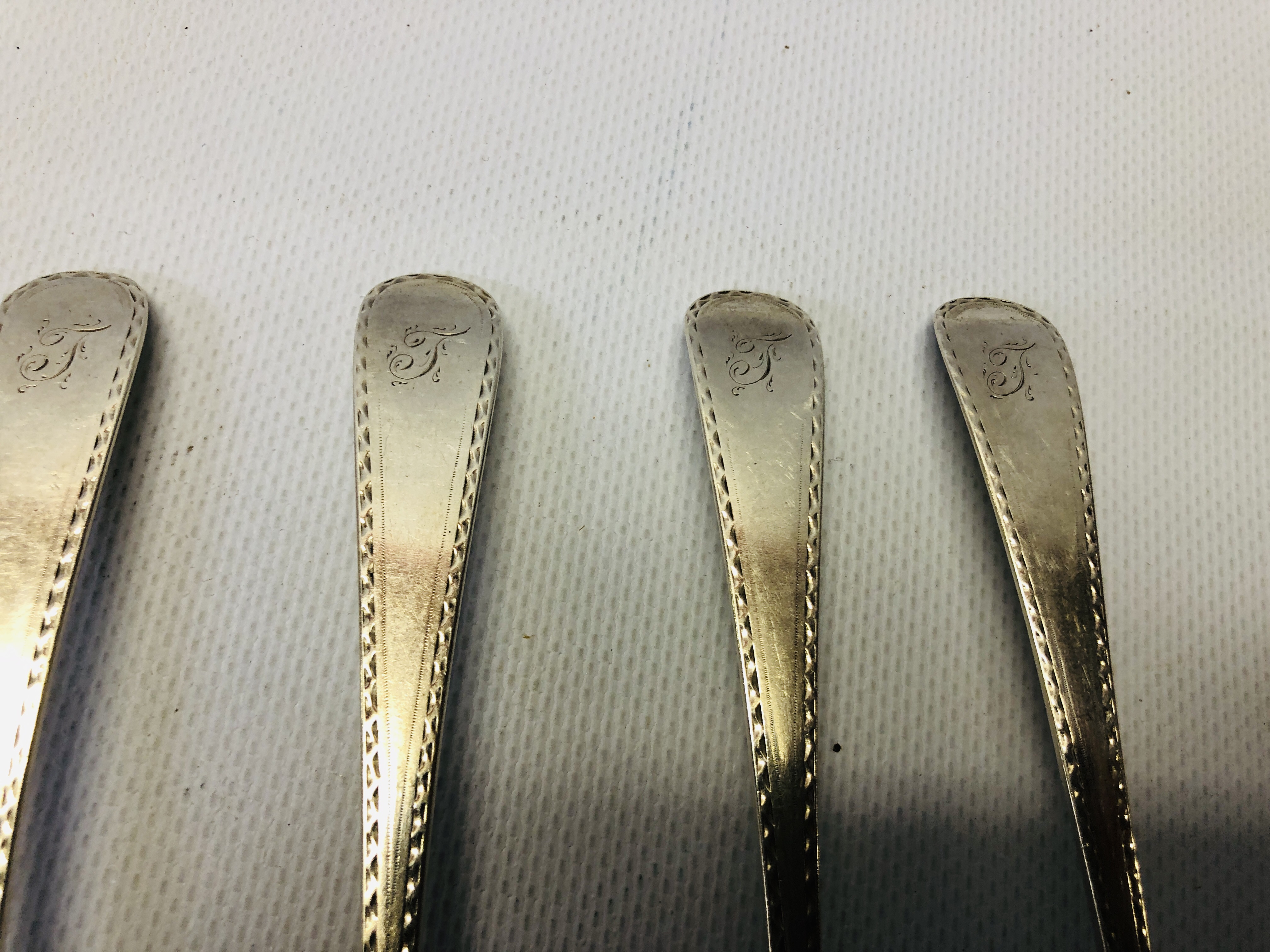 A SET OF 6 BRIGHT-CUT SILVER DESSERT SPOONS, WILLIAM SUMNER, - Image 3 of 9