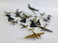 A COLLECTION OF 14 MAINLY DIE-CAST MODEL MILITARY PLANES, MANY ON STANDS.