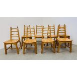 A SET OF EIGHT MID CENTURY LADDER BACK DINING CHAIRS WITH SLATTED SEATS