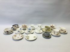 A COLLECTION OF ASSORTED CABINET CUPS AND SAUCERS TO INCLUDE ROYAL ALBERT FORGET-ME-NOT & LAVENDER