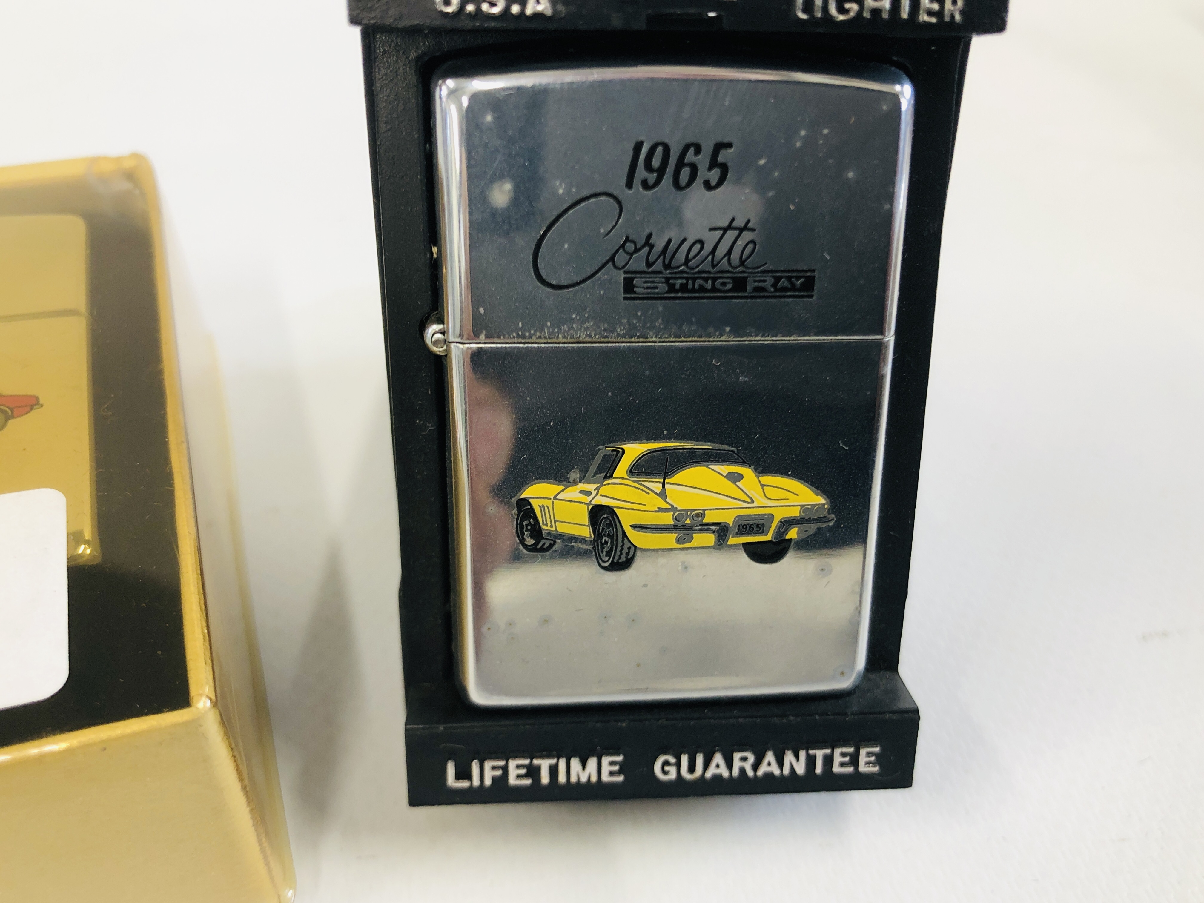 A BOXED "THE SUPER 60'S" ZIPPO LIGHTER SET ALONG WITH ONE FURTHER CORVETTE EXAMPLE. - Image 4 of 4