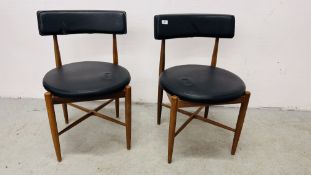 A PAIR OF TEAK FRAMED RETRO G PLAN CIRCULAR SEATED CHAIRS.