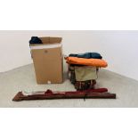 A QUANTITY OF SUNDRIES TO INCLUDE VARIOUS CAMPING ACCESSORIES AND EQUIPMENT, TENTS, AIRBED ETC.