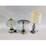 A GROUP OF 3 MODERN TABLE LAMPS OF VARIOUS DESIGNS,