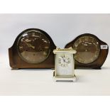 2 VINTAGE OAK CASED MANTEL CLOCKS, 1 WITH WESTMINSTER CHIME AND 1 FURTHER WEST GERMAN MANTEL CLOCK.