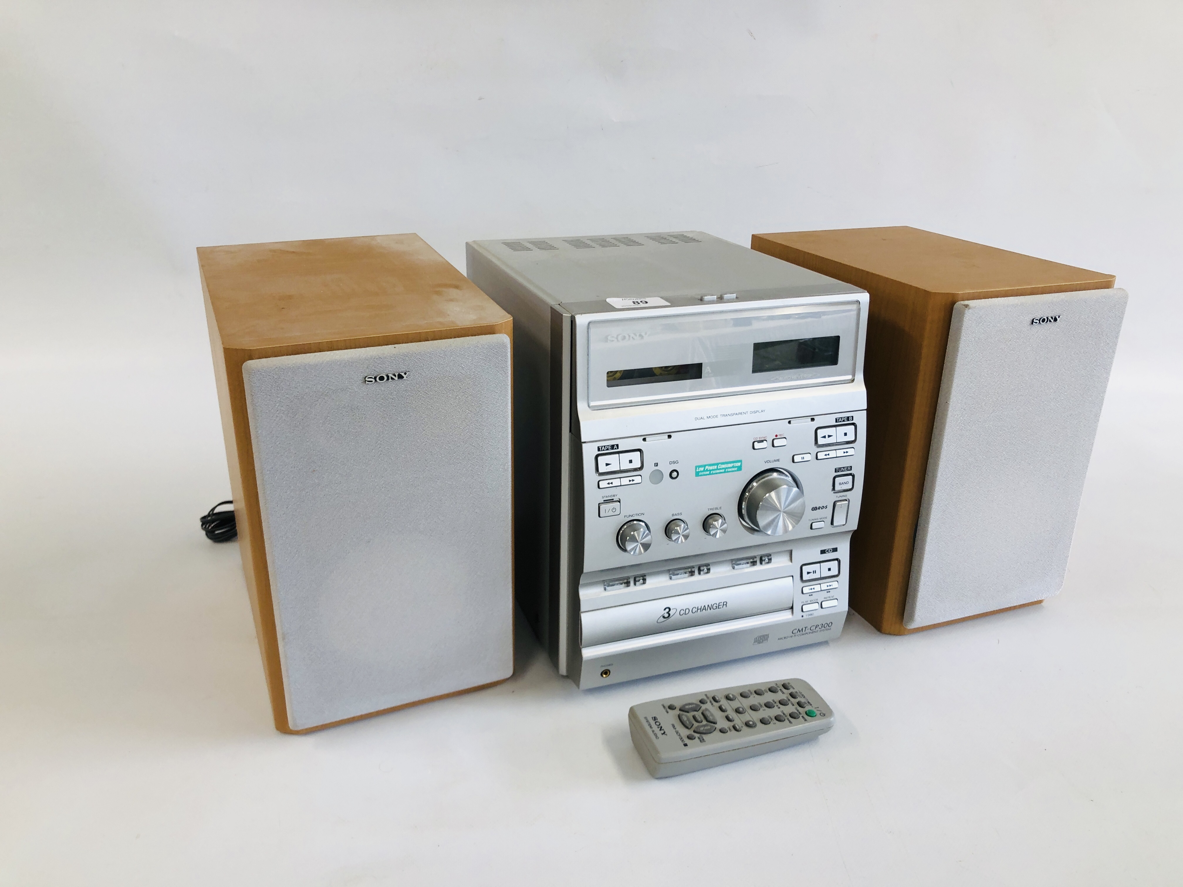 A SONY HIFI SYSTEM WITH SPEAKERS. MODEL CMT-CP300 - SOLD AS SEEN.