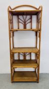 A BAMBOO 5 TIER SHELF, W 64CM, D 36CM, H 173CM.