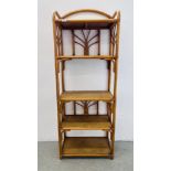 A BAMBOO 5 TIER SHELF, W 64CM, D 36CM, H 173CM.