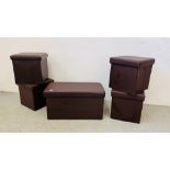 FOUR FAUX LEATHER CUBE SEAT STORAGE BOXES 38 X 38 X 38CM AND RECTANGULAR FAUX LEATHER STORAGE SEAT